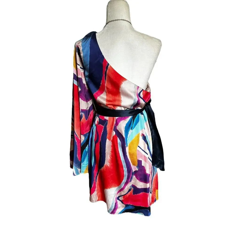 Anthropologie BHLDN Stevie One Shoulder Abstract Colors Dress - Size Large - Picture 6 of 7